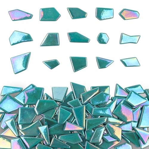 Youway Style 200g Iridescent Teal Glass Mosaic Tiles for Crafs Bulk - color: Emerald Green, size: 200g