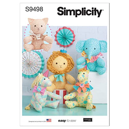 Simplicity S9498 Easy Plush Stuffed Animal Sewing Pattern, One Size