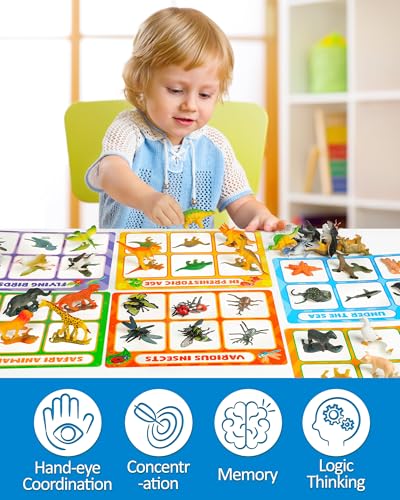Coogam Sorting Toys for Toddles, Animals Figures Dinosaurs Birds Insects Cognition Matching Game Playset, Fine Motor Learning Activities Educational Toy Gift for 3 4 5 Year Old Kid - style: Animal theme