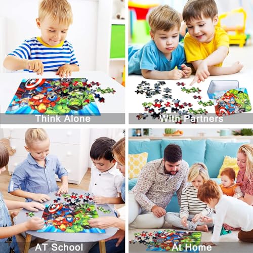 LELEMON Puzzles for Kids Ages 4-6,100 Piece Puzzles for Kids in Metal Box - color: Red+green