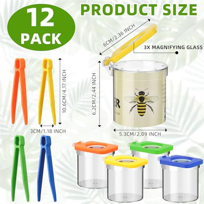 Halloscume 12 Pack Insect Bug Viewer for Kids with Tweezers Magnifying Insect Box Insect Observation Kit Bug Catcher Bug Container Insect Cage Bug Jar for Science Nature Exploration Collecting Kit