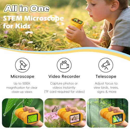 Alotwan Microscope for Kids 1000X Digital, Handheld Kids Microscope - color: Yellow