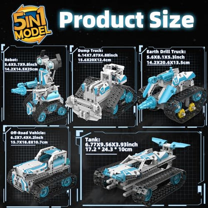 Robot Building Kit with Remote Control STEM Gift for Boys Age 8-12 - color: 5in1 Blue Robot
