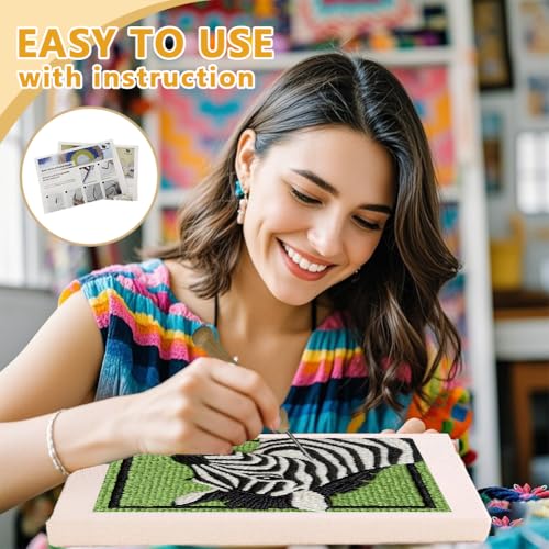DOODLREAM Cute Zebra DIY Punch Needle Embroidery Kit for Adult Beginner, 9.4" Avocado Zebra Animal Punch Stitching Craft Set for Starter with Frame,Fabric Pattern,Threader, Yarn, Pinch Needle - color: Zebra