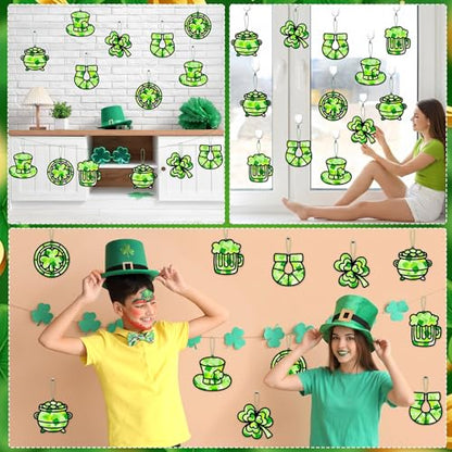Qyeahkj 36 Set St. Patrick's Day Suncatchers Crafts for DIY Shamrock Window Tissue Paper Craft Kit Hanging Decor for St. Patrick's Day Home Activity Art Project Birthday Party Favor - style: Lucky Shamrock