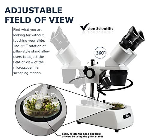 VMS0002-RC-13-ES2 Binocular Stereo Microscope, WF10x and WF20x Eyepieces, 1x and 3X Objectives, 10x, 20x, 30x and 60x Magnification, Rechargeable Battery - style: 1x&3x Objective, WF20x Eyepieces, with Rechargeable Battery