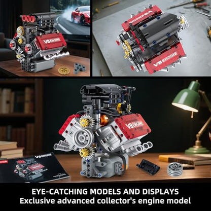 WINGIFT V8 Engine Building Set,V8 Engine Model kit that Run,Build Your Own STEM Mini V8 Model Engine Kit with Battery and Motor,8-Cylinder Car Engine Building Engineering Toys for Kids Adults(478PCS)