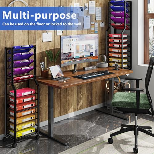 Simple Trending 12 Tier Rolling File Cart, Desk File Organizer with Sliding Trays and Metal Mesh Paper Letter Storage Multi Functional Rolling Clutter Cart for Office, Home, School, Black - style: 12 Tier-Black
