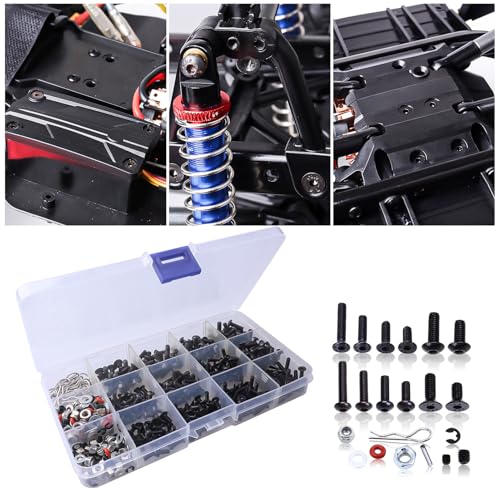HobbyPark 500pcs Universal RC Screw Kit Screws Assortment Set, Hardware Fasteners for Traxxas Axial Redcat HPI Arrma Losi 1/8 1/10 1/12 1/16 Scale RC Cars Trucks Crawler