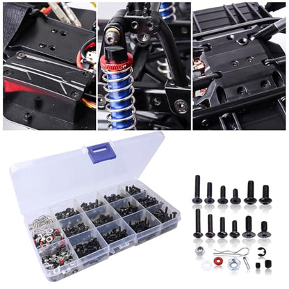 HobbyPark 500pcs Universal RC Screw Kit Screws Assortment Set, Hardware Fasteners for Traxxas Axial Redcat HPI Arrma Losi 1/8 1/10 1/12 1/16 Scale RC Cars Trucks Crawler