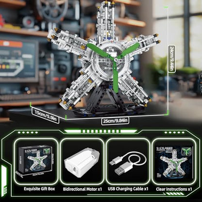 5-Cylinder Radial Engine Building Set, Build Your Own Mini Military Plane Engine Model Kit that Runs, Compatible with Lego WW2, STEM Toy Gifts for Adults & Teens Boys 8-14+ (863 PCS) - style: YC489