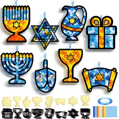 DoubleFill 48 Pcs Hanukkah Suncatchers Craft Kit Stained Glass Window - style: Hanukkah