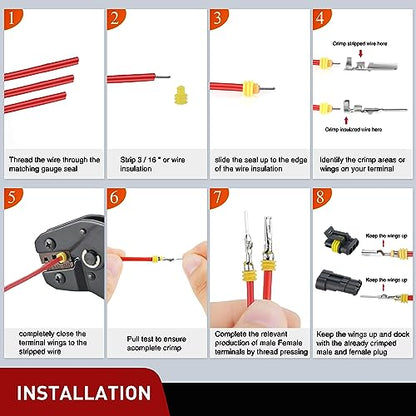 Nilight 280PCS 3 Pin Electrical Connector ‎Plug with Male Female Terminals - size: 3Pin Connector 200Pcs