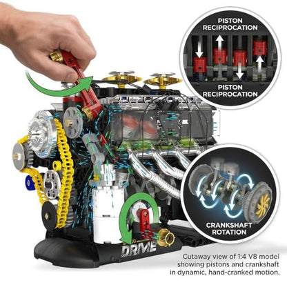 V8 Engine Model Kit 1:4, 659 Pieces, Hand Crank Engine Model