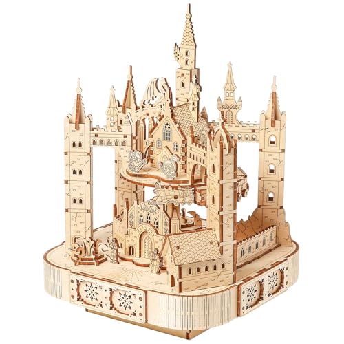 3D Wooden Puzzle for Adults with Music, Magic Castle Rotatable Train Architecture Model Kit, DIY Assembly Mechanical Building Craft Toy, Birthday Gift for Women Men 14+, Home Decor, 149 PCS