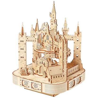 3D Wooden Puzzle for Adults with Music, Magic Castle Rotatable Train Architecture Model Kit, DIY Assembly Mechanical Building Craft Toy, Birthday Gift for Women Men 14+, Home Decor, 149 PCS