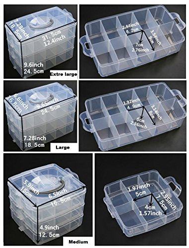 Kamay's Medium 3 Tier Stackable Adjustable Compartment Slot Bead Craft Jewellery Tool Storage Organiser Snap-lock Tray Container, with 18 Compartments, Container Box Orange - style: Medium 3 Tier 18 Compartments Orange
