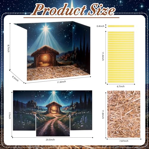 AmazingSpark 2 Set Nativity Sence Diorama Box and Hay Sticker Decor, Christmas Nativity Jesus Diorama Project Supplies Set, Cardboard Display Case Kit with Double Sided Tapes for DIY Craft Mini Figure - style: Nativity Sence