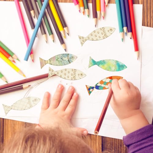 36Pcs Wooden Fish Decor Cutouts - 4 Styles DIY Crafts to Paint Shapes for Animal Decorations, Ornaments With Hemp Rope for Personalization
