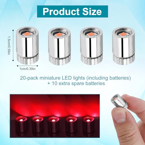 20pcs Mini Led Lights for Craft, Tiny Small Light with 30pcs Batteries - color: Red