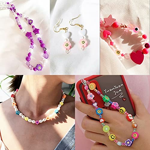 100pcs Mixed Polymer Clay Spacer Beads for Women Jewelry Making DIY Bracelet Necklace Hair Clip Accessories (Smile Face Flower) - color: Colorful Flower Face