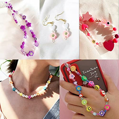 100pcs Mixed Polymer Clay Spacer Beads for Women Jewelry Making DIY Bracelet Necklace Hair Clip Accessories (Smile Face Flower) - color: Colorful Flower Face