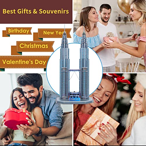 3D Puzzles for Adults Kids, Assembly Malaysia Petronas Twin Towers - style: Petronas Twin Towers