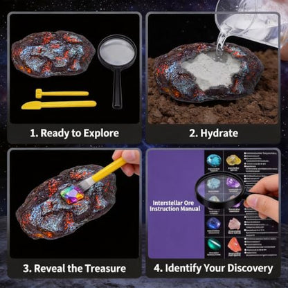 Meteorite & Space Gemstone Dig Kit – Dig Up 30+ Real Gemstones and Crystals, Science Kit for Kids, Gem Digging Kit, Gift for Girls and Boys, Mining Kit, Rock Collection, Age 6+, STEM Educational Toys
