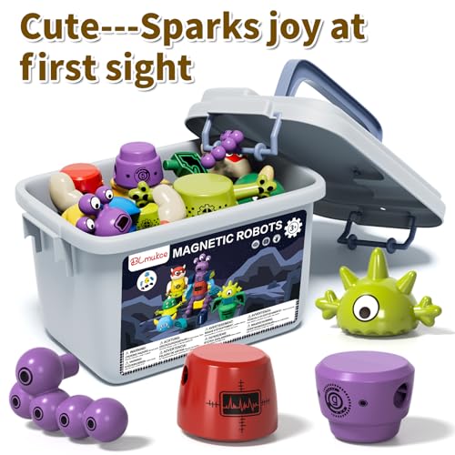 Magnetic Robot Toy for Kids 3-5, 35 PCS STEM Educational Playset with Storage Box, DIY Stacking Monster Robots, Kids Creative Alien Toys Gift for Boys Girls (Christmas Birthday)
