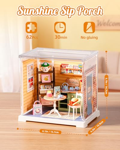 Rolife Super Creator Mini Series, DIY Plastic Miniature Kits Retail Store Series, Mini Model House Building Set for Teens Aged 14+, DIY Crafts/Hobbies for Adults (Sunshine Sip Porch) - style: Sunshine Sip Porch