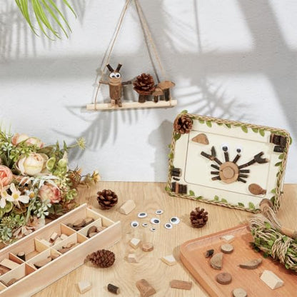PH PandaHall Wooden Unfinished Craft Kits, Wood Slices for Crafts with Photo Frame Eyes Buttons Pine Cone DIY Wood Building Blocks for Preschool Art Projects DIY Painting Building Sorting Activities