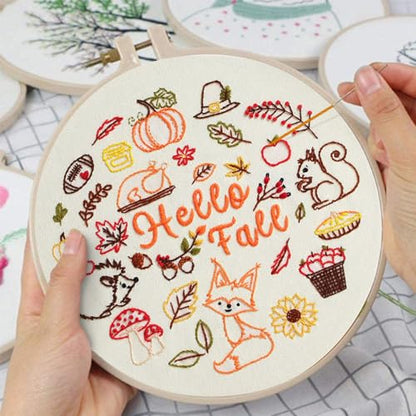 Louise Maelys Hello Fall Embroidery Kit Autumn DIY Craft Set - color: hello fall