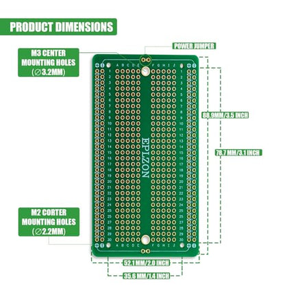 10 Pcs Solderable Breadboard PCB Board Gold-Plated Solder Breadboard for DIY Electronics Projects Apply to Soldering Projects 3.5"x2.05" (Green) - color: Green