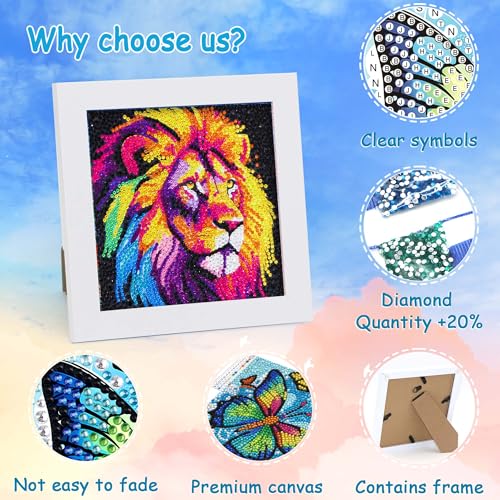 Libfx Diamond Art Kits for Kids with Frame Diamond Art for Girls Boys Beginners Arts and Crafts Birthday Gifts (Lion) - color: Lion