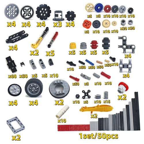 720Pcs Technical Cars Gears Cross Axles Technical Parts Accessories Wheels Connectors Pieces Sets Chain Link Pins Joints Building Block Bricks Shock Absorber MOC Technical Lots Pack Bulk Toys