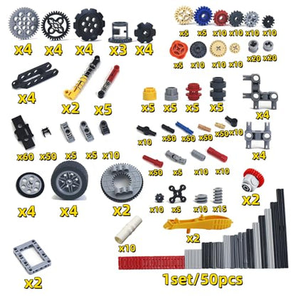 720Pcs Technical Cars Gears Cross Axles Technical Parts Accessories Wheels Connectors Pieces Sets Chain Link Pins Joints Building Block Bricks Shock Absorber MOC Technical Lots Pack Bulk Toys
