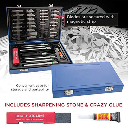 TCP Global® Deluxe Cutting Knife SET with Case Similar to Exacto - 56 Piece