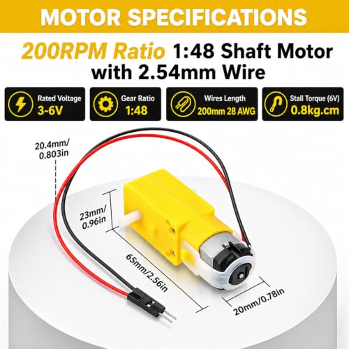 8-Set TT Gear Motor with Tire Wheel Kit, 3-6V DC