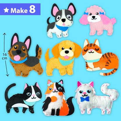 KRAFUN Puppy & Kitten Sewing Kit for Kids Ages 6+ | 8 Dolls - color: Puppy & Kitten