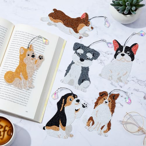 Ireer 6 Pcs Dog 5d Diamond Art Bookmarks for Adult，DIY Painting Kit - style: Dog