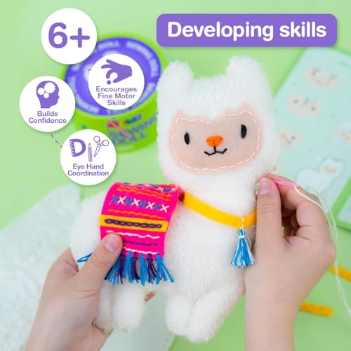 Avenir My First Sewing Kit for Kids 6-8, Alpaca Stuffed Animal Craft Set - color: Llama