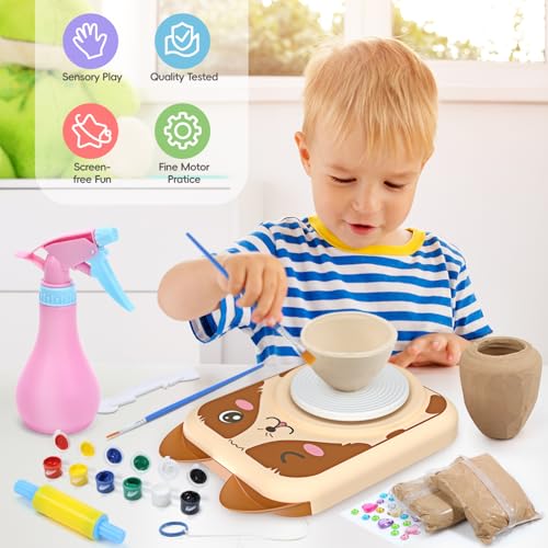 Skirfy Pottery Wheel for Kids, Pottery Kit with Air Dry Clay & USB Power - color: Brown