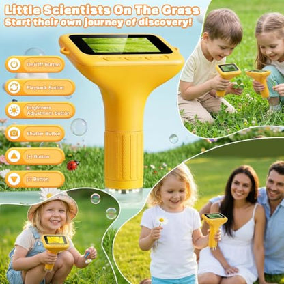 Kids Microscope, 1000X with 3.0" Large IPS Screen (Yellow) - color: Yellow