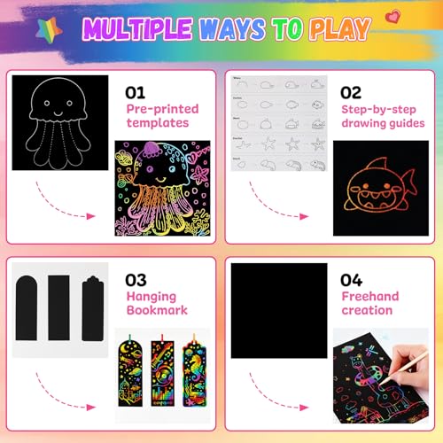 240 Sheets Rainbow Scratch Paper, Scratch Art for Kids Ages 4 5 6 7 8 9 10 - color: 240 Sheets