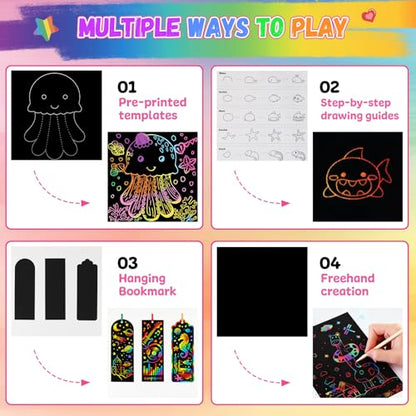 240 Sheets Rainbow Scratch Paper, Scratch Art for Kids Ages 4 5 6 7 8 9 10 - color: 240 Sheets