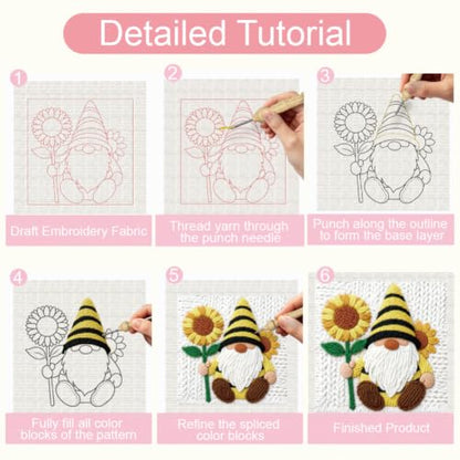 BEUNITONE 2 Pcs Gnome & Sunflowers Punch Needle Kits for Adults Beginner - color: 06-Sunshine Dwarf