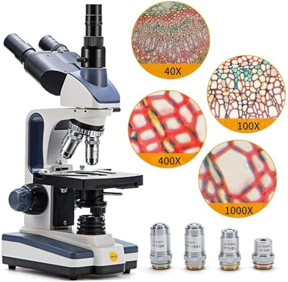 Swift SW350T Compound Trinocular Microscope,40X-2500X Magnification,Two-Layer Mechanical Stage,with 5.0 mp Camera and Software Windows/Mac Compatible and 5 PCS Prepared Slides and 5 PCS Blank Slides - style: SW350T-EC5R-5PBC