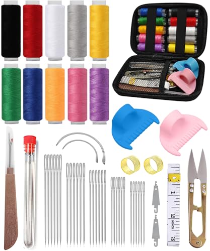 48Pcs Sewing Tool Set & 2 Edge Rulers Big Eye Steel Needle with Zipper Case