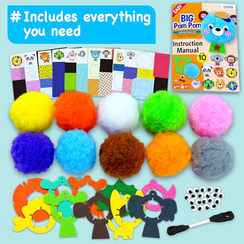 EZCRA Pom Pom Animal Craft Kit - Make 10 Plush DIY Animals - color: Orange