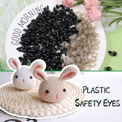 TOAOB 150pcs 8mm Black Plastic Safety Eyes Crafts Safety Eyes with 150pcs Washers for Stuffed Animals Amigurumis Crochet Doll Making - size: 8mm
